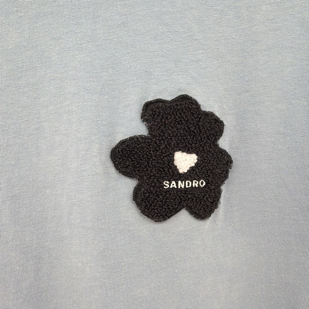 NWT New Men s Sandro Paris Flower Tee Shirt XXL $145 Original Blue Org Cotton - Picture 2 of 7